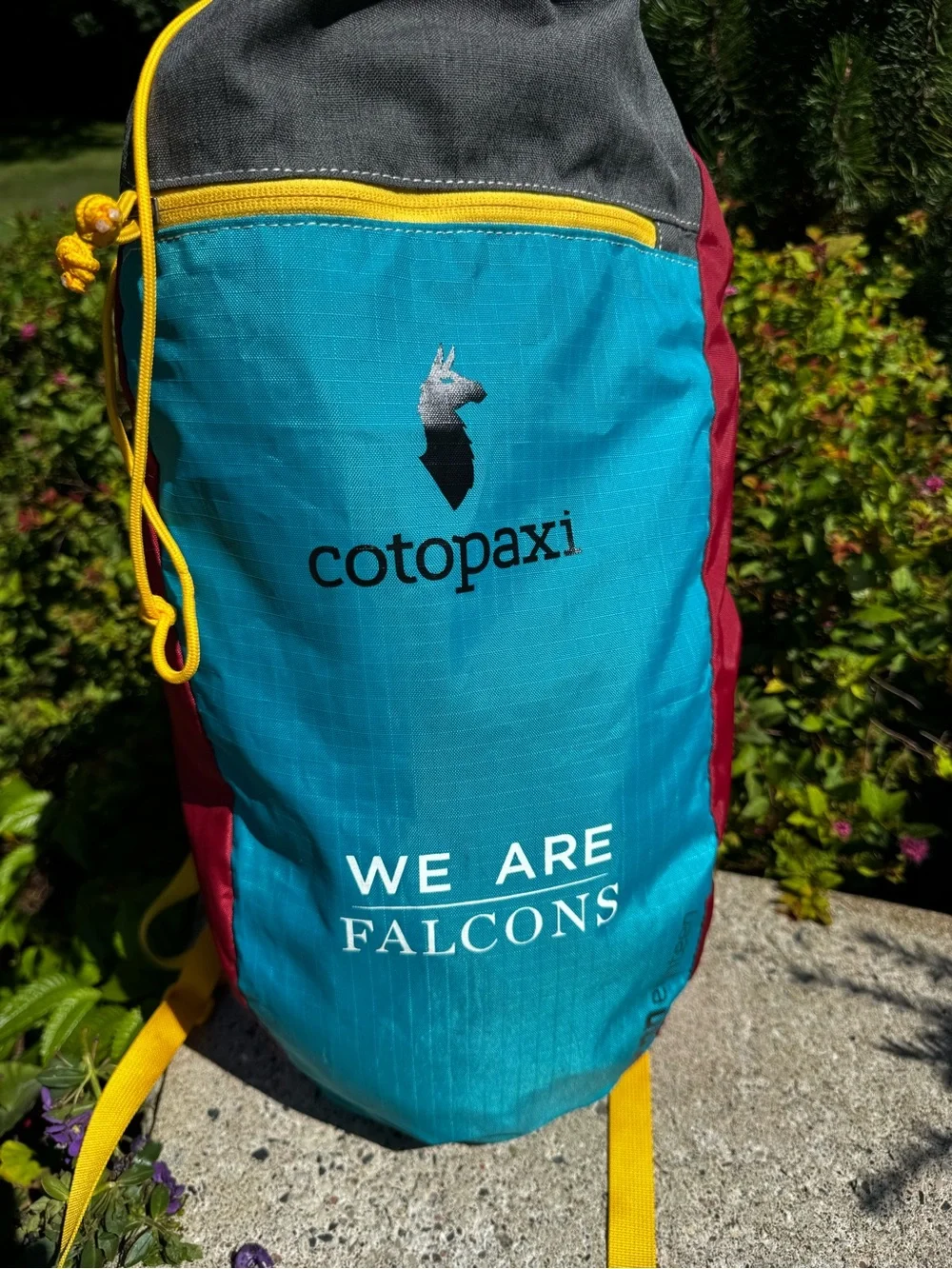 cotopaxi Luzon 18L Teal, Gray & Red Drawstring Daypack with Yellow Accents